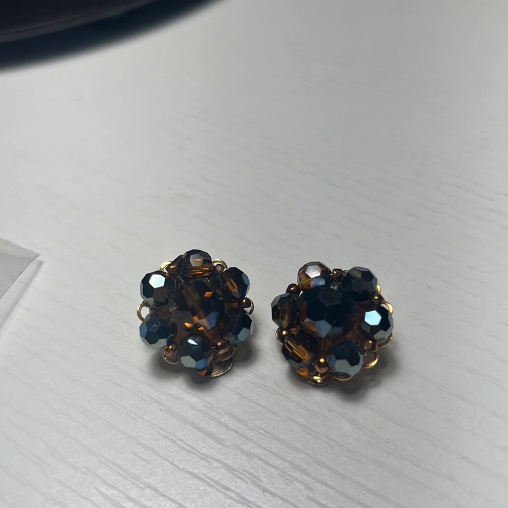 Clip on brown blue earrings